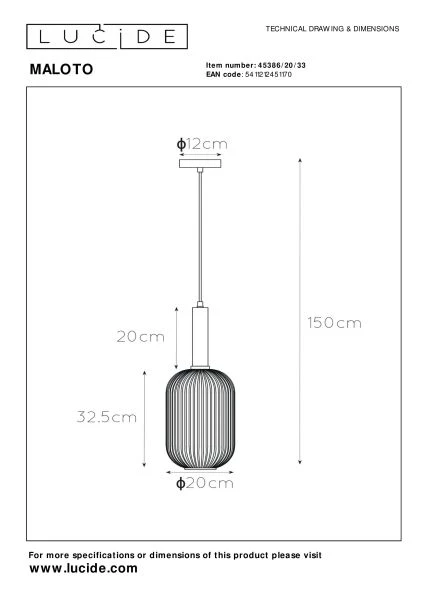 Lucide MALOTO - Lámpara colgante - Ø 20 cm - 1xE27 - Verde - técnico